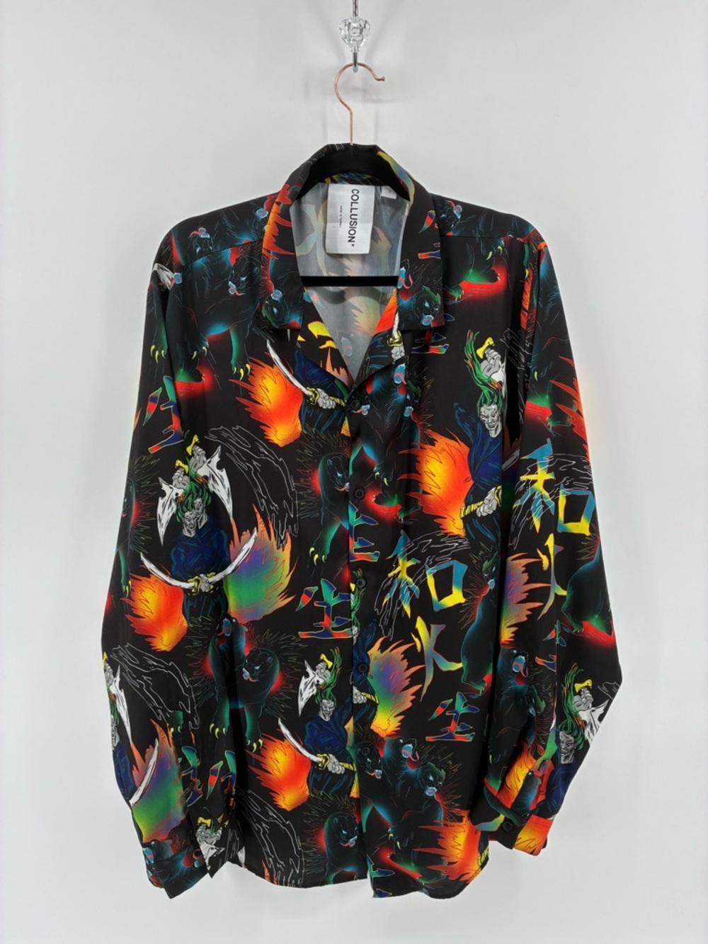 COLLUSION Black Psychedelic Print Button-Up Shirt Fantasy Sci-Fi Dark Villians